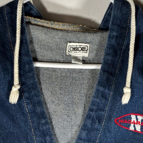 Cherokee Vintage Hooded Blue Denim Vest Size Medium - Picture 6 of 8